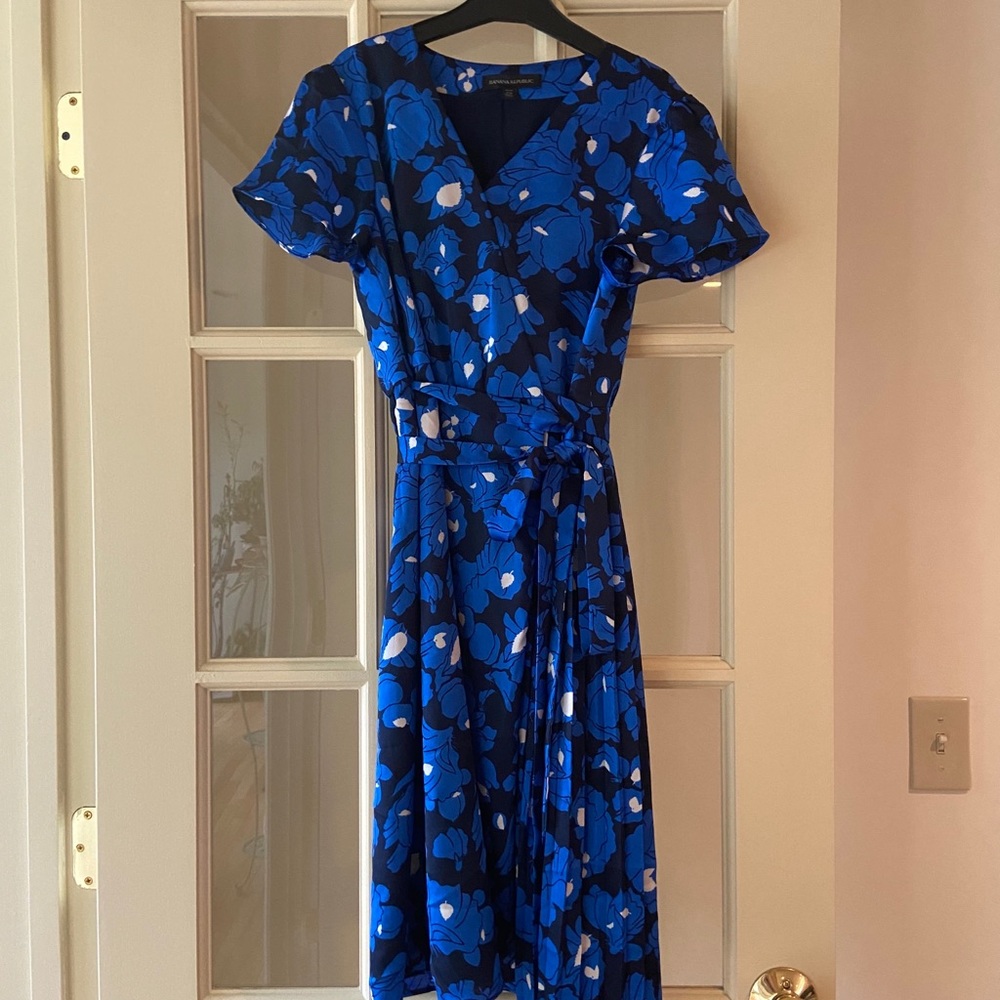 Banana Republic Blue Floral Wrap Dress